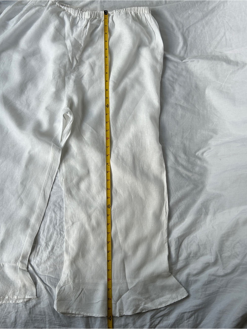 FLAX 100% white linen trousers wide leg cropped women’s size L - Picture 4 of 9